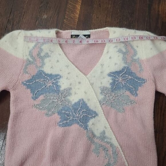Vintage 90s Dana Scott Wool Pastel Pink Bedazzled Sweater - Picture 9 of 13
